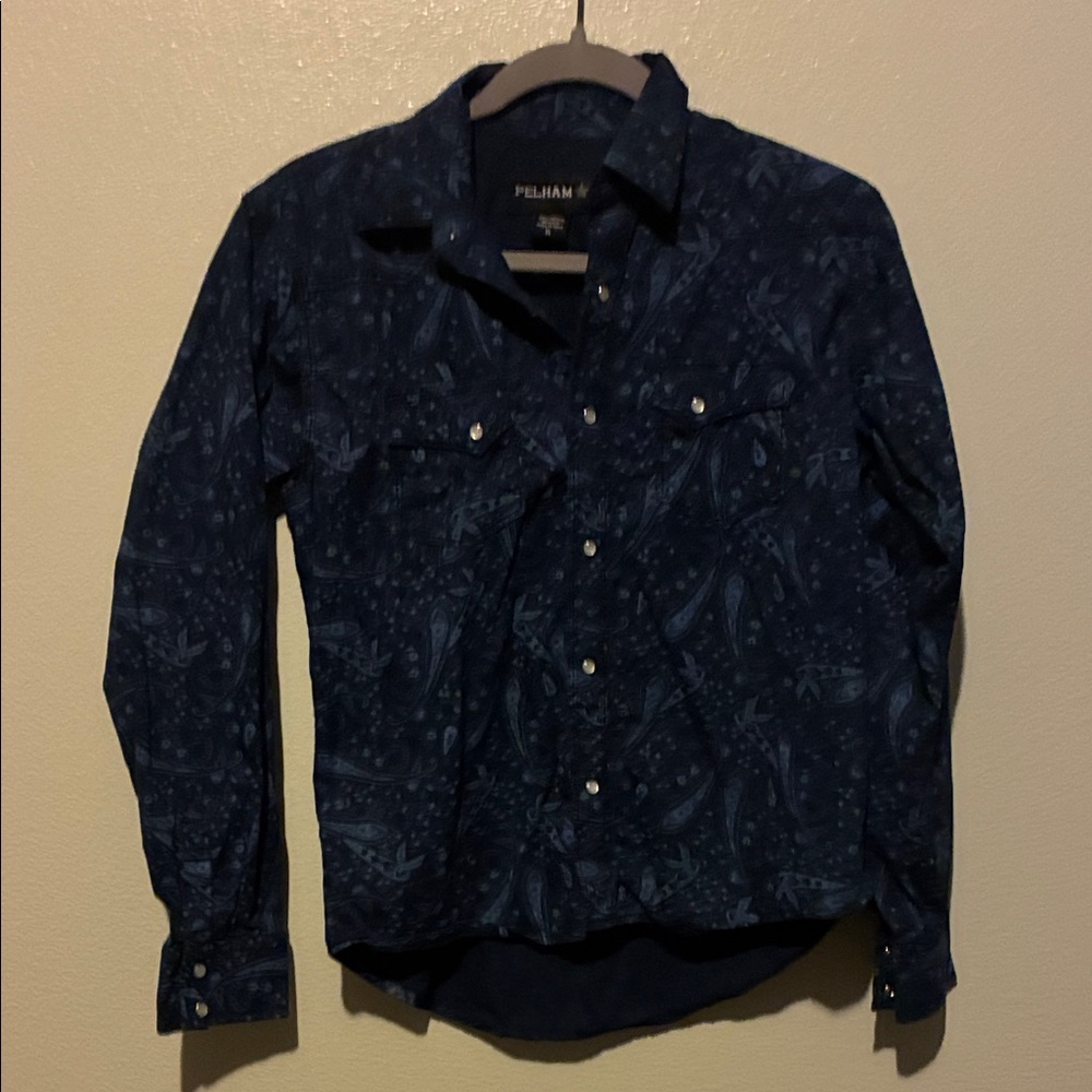 Navy Paisley Kids western Button Down Shirt